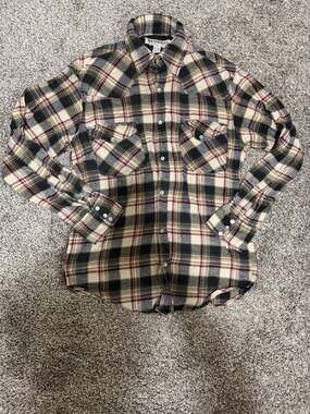 Vintage Wilderness Plaid Pearl Snap Western Flannel Shirt Size Medium